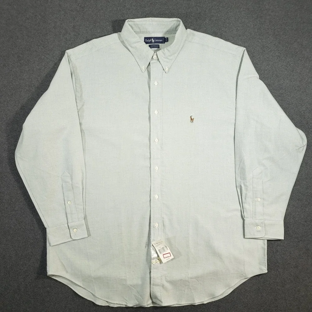 Polo Ralph Lauren NOS Vintage‎ Yarmouth Shirt 17.5 - 34 Green Jacquard Cotton
